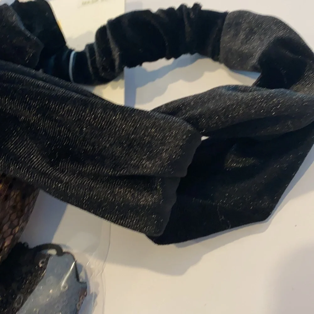 Panacea 3 piece set black sequin mask, knotted headband, velour headband NWT